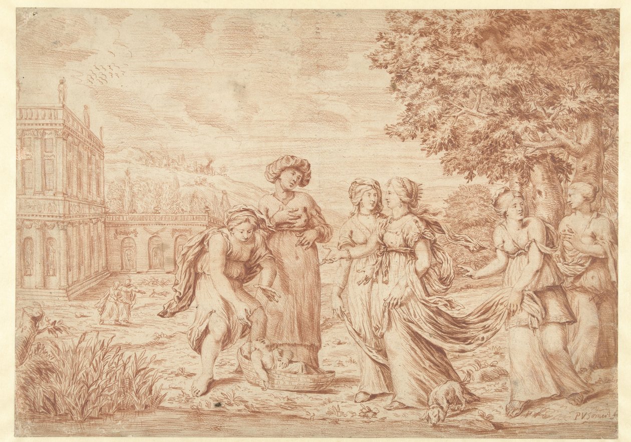 Faraos datter finder Moses i hastekurven af Paul van Somer (II)
