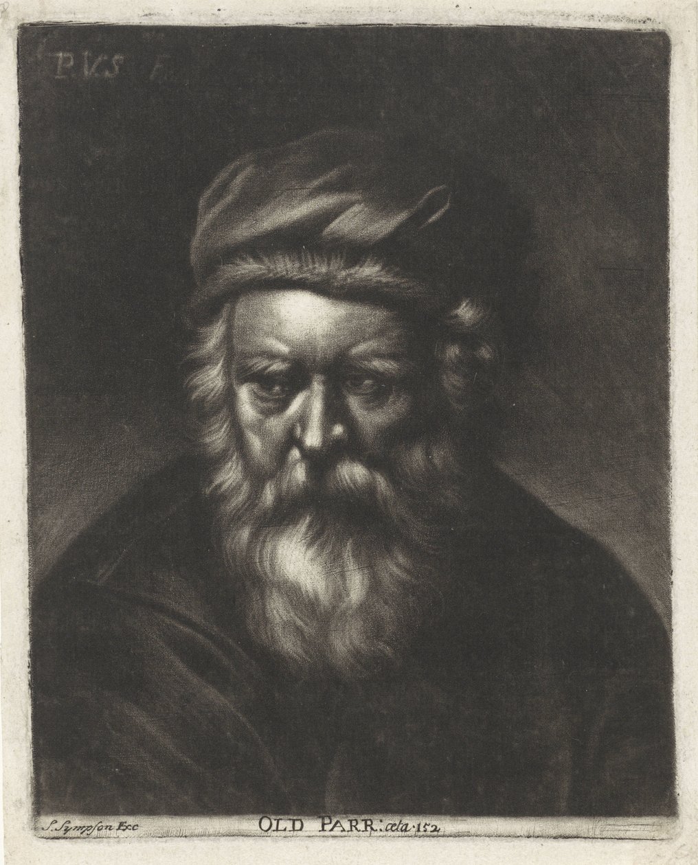 Portret af Thomas Parr Old Parr: aeta 152 (titel på objekt) af Paul van Somer (II)