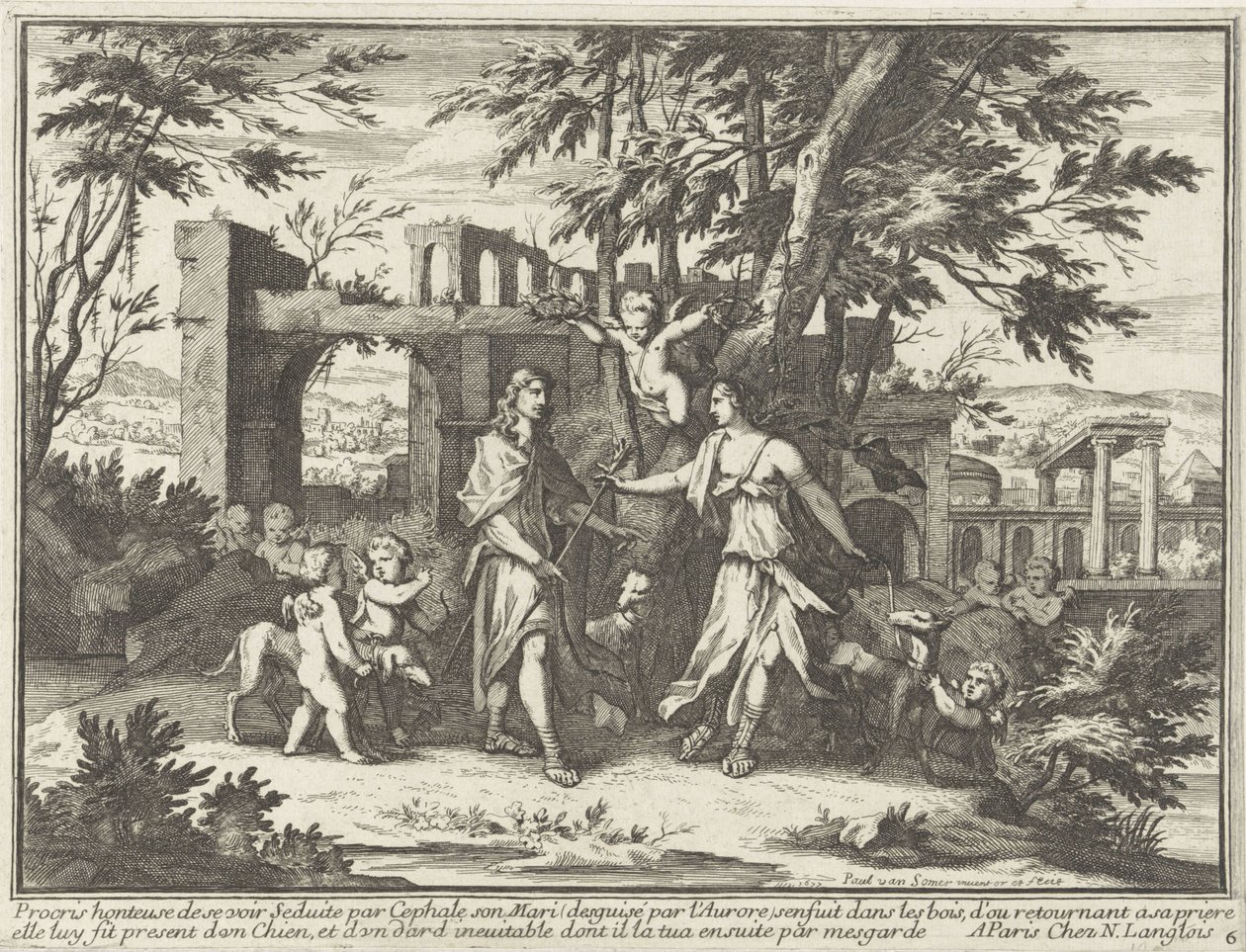 Procris og den forklædte Cephalus Mytologiske fremstillinger i landskaber (serietitel) af Paul van Somer (II)