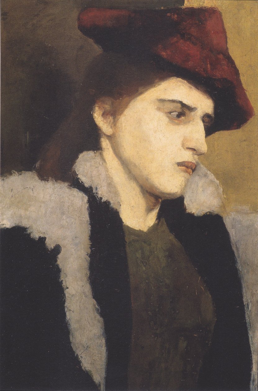 Portræt af en ung kvinde i en rød hat af Paula Modersohn Becker