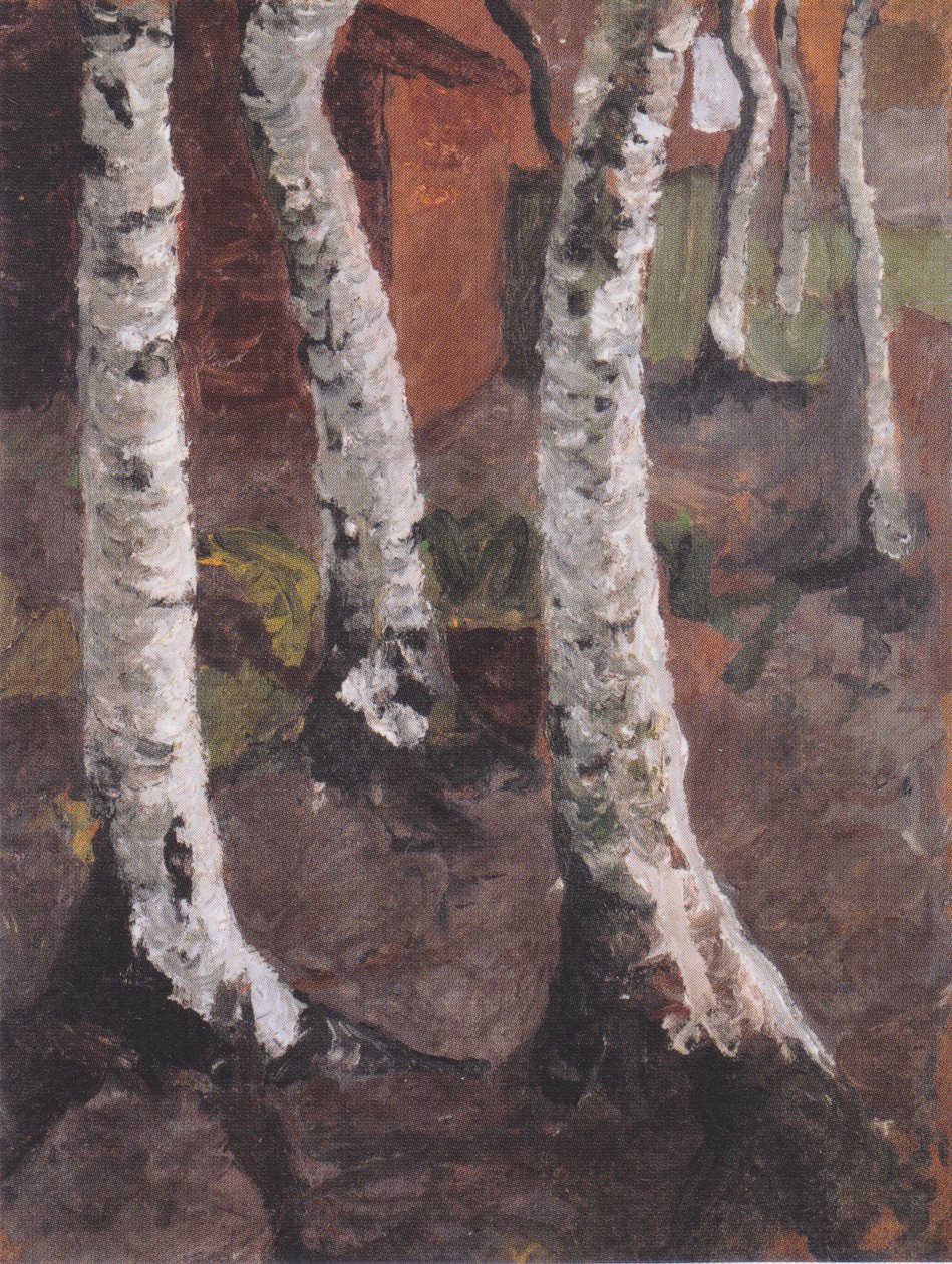 Birkestammer foran det røde hus af Paula Modersohn Becker