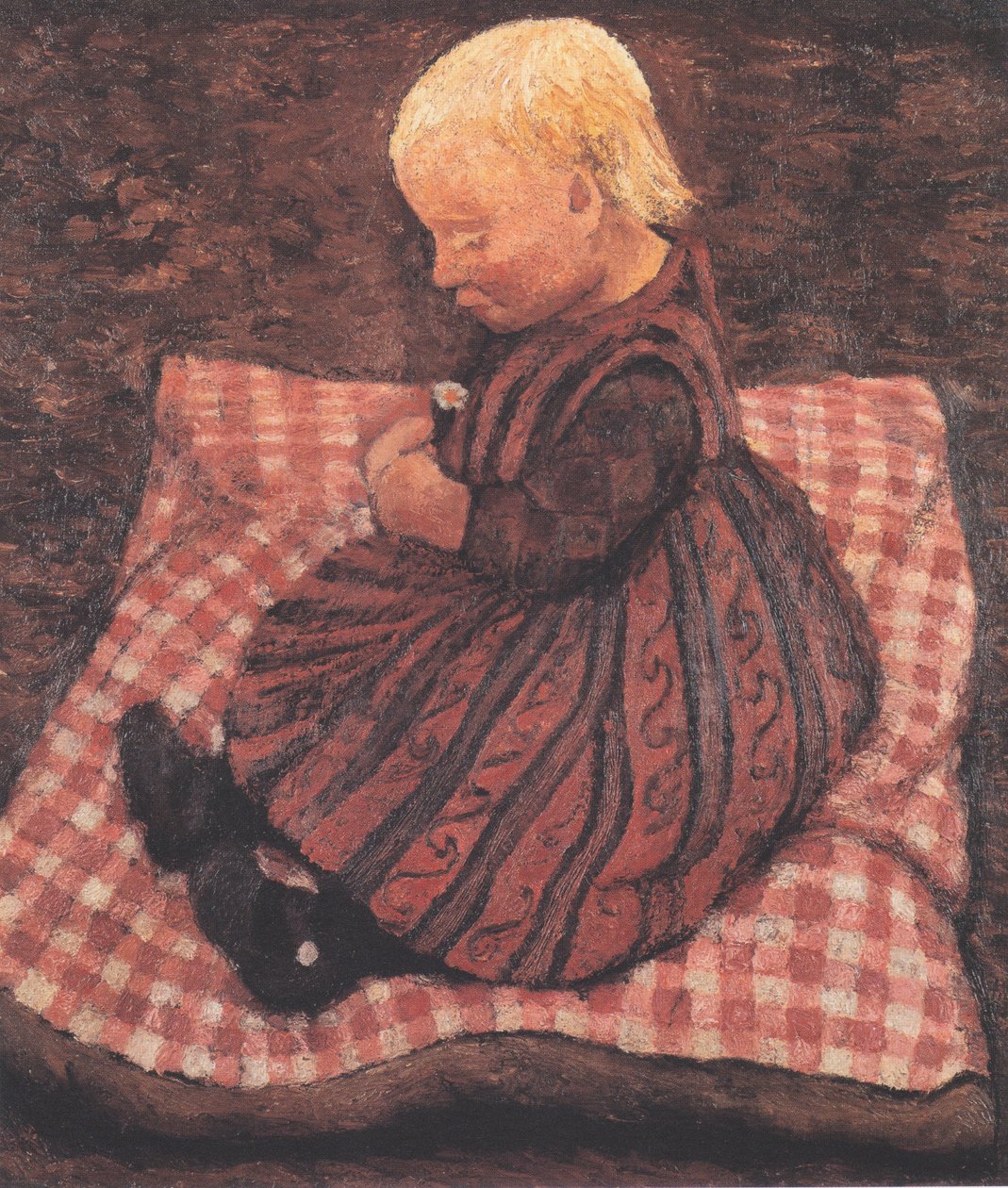 Barn på en rød terning pude af Paula Modersohn Becker