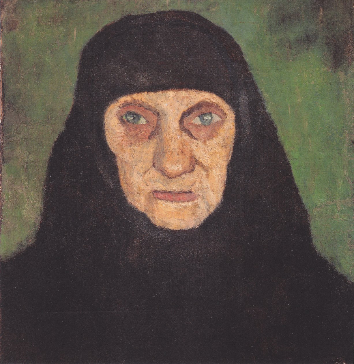Hoved af en gammel kvinde med et sort tørklæde af Paula Modersohn Becker