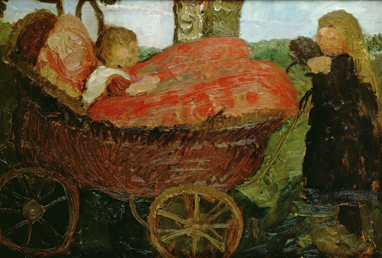 Lille pige skubber en barnevogn, 1904 af Paula Modersohn Becker