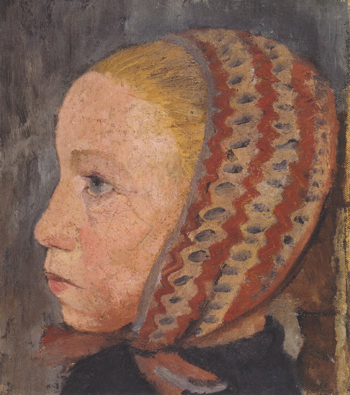 Pigehoved med stribet hue i profil til venstre af Paula Modersohn Becker