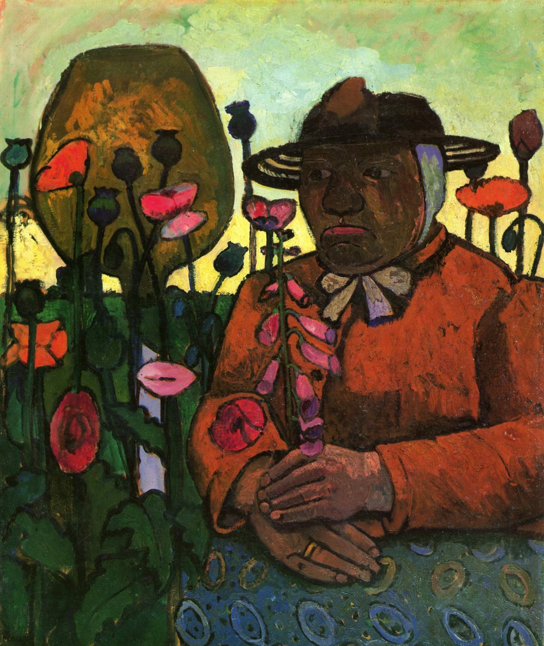 Gammel kvinde fra fattighuset i haven med en glasbold af Paula Modersohn Becker