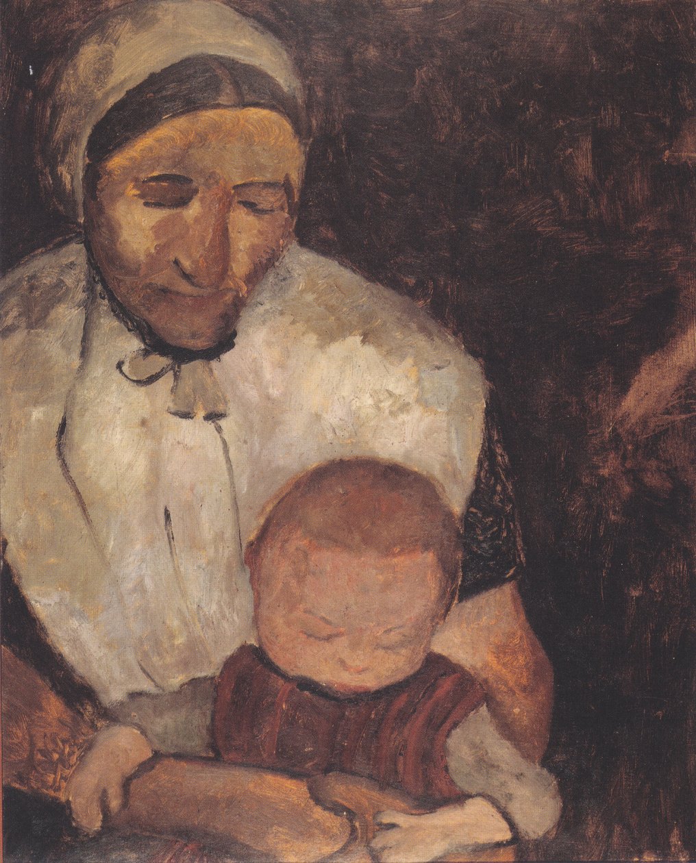 Siddende landmandskone med barn på skødet af Paula Modersohn Becker