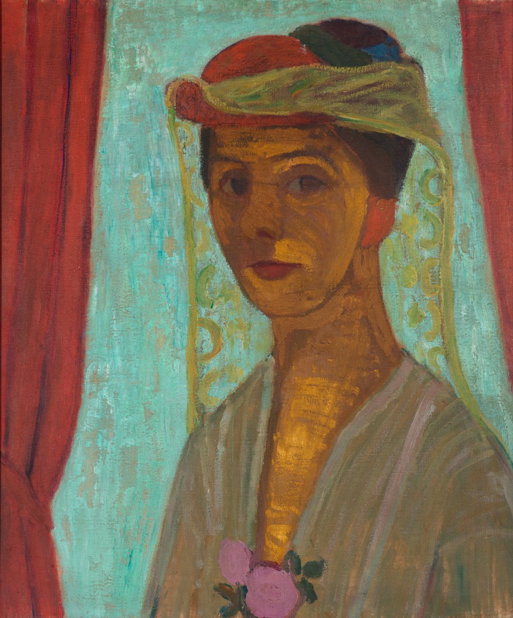 Tysk: Selbstbildnis mit Hut und Schleier Selvportræt med hat og slør af Paula Modersohn Becker