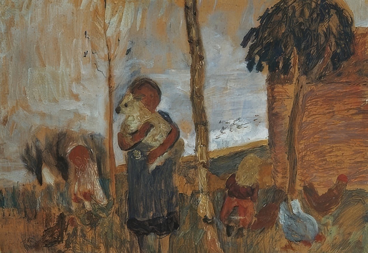 Børn og høns foran landskabet. Omkring 1902 af Paula Modersohn Becker