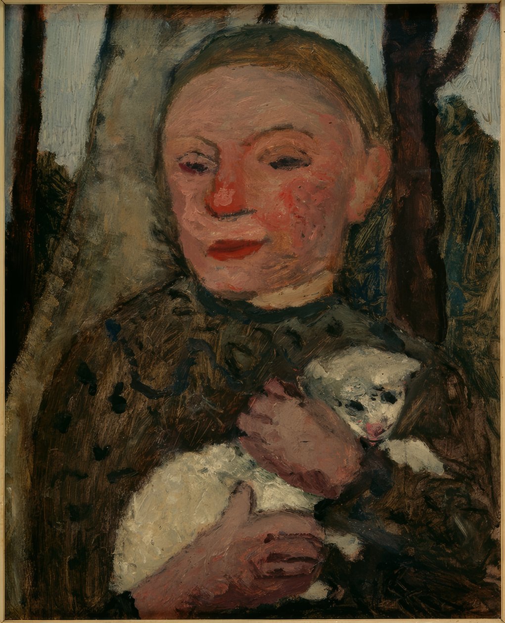 Pige med et lam (halvlængde portræt af en pige med et lam i armene) af Paula Modersohn Becker