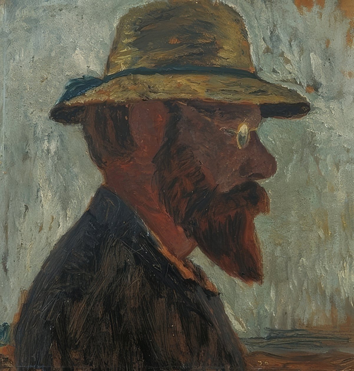 Otto Modersohn med stråhat i profil til højre. Omkring 1905 af Paula Modersohn Becker