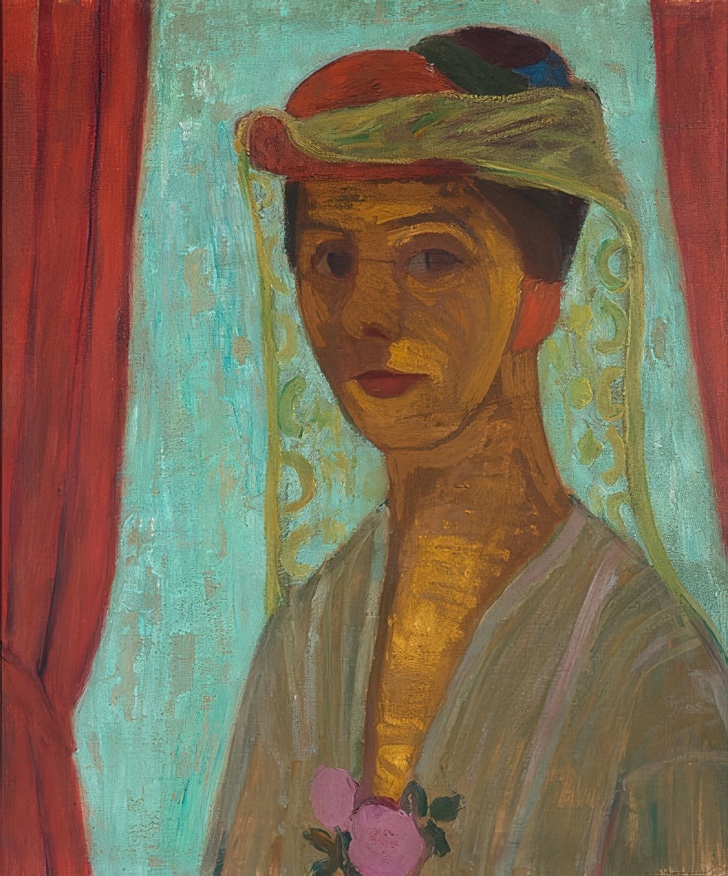 Selvportræt med hat og slør. 1906-07 af Paula Modersohn Becker