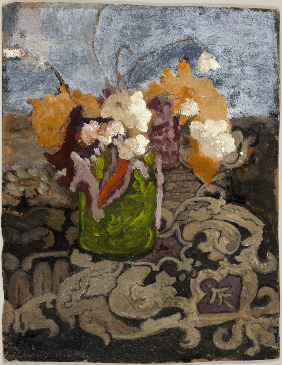 Stilleben med grøn vase, ca. 1902 (olie på brun træmasseplade, lakeret) af Paula Modersohn Becker