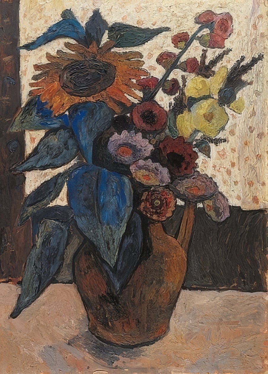 Stilleben med solsikker, stokroser og georginer. 1907 af Paula Modersohn Becker