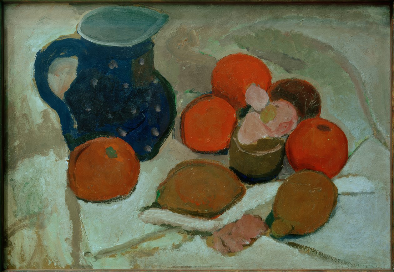 Stilleben med en blå, hvid kande (II) af Paula Modersohn Becker