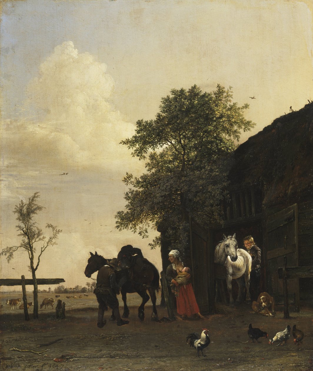 Figurer med Heste ved en Stald af Paulus Potter