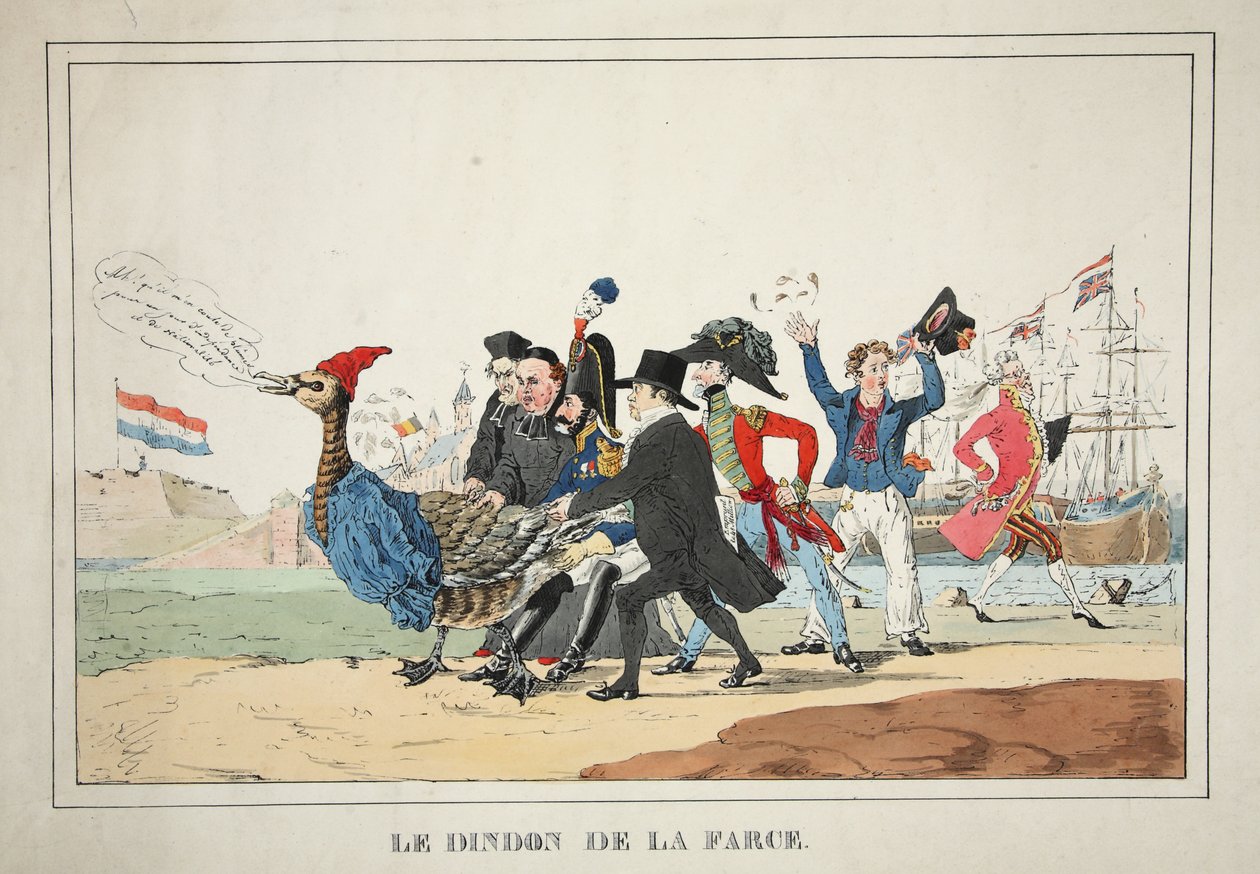 Le Dindon de la Farce, pub. 1831 (håndkoloreret gravering) af Paulus Charles Gerard Poelman