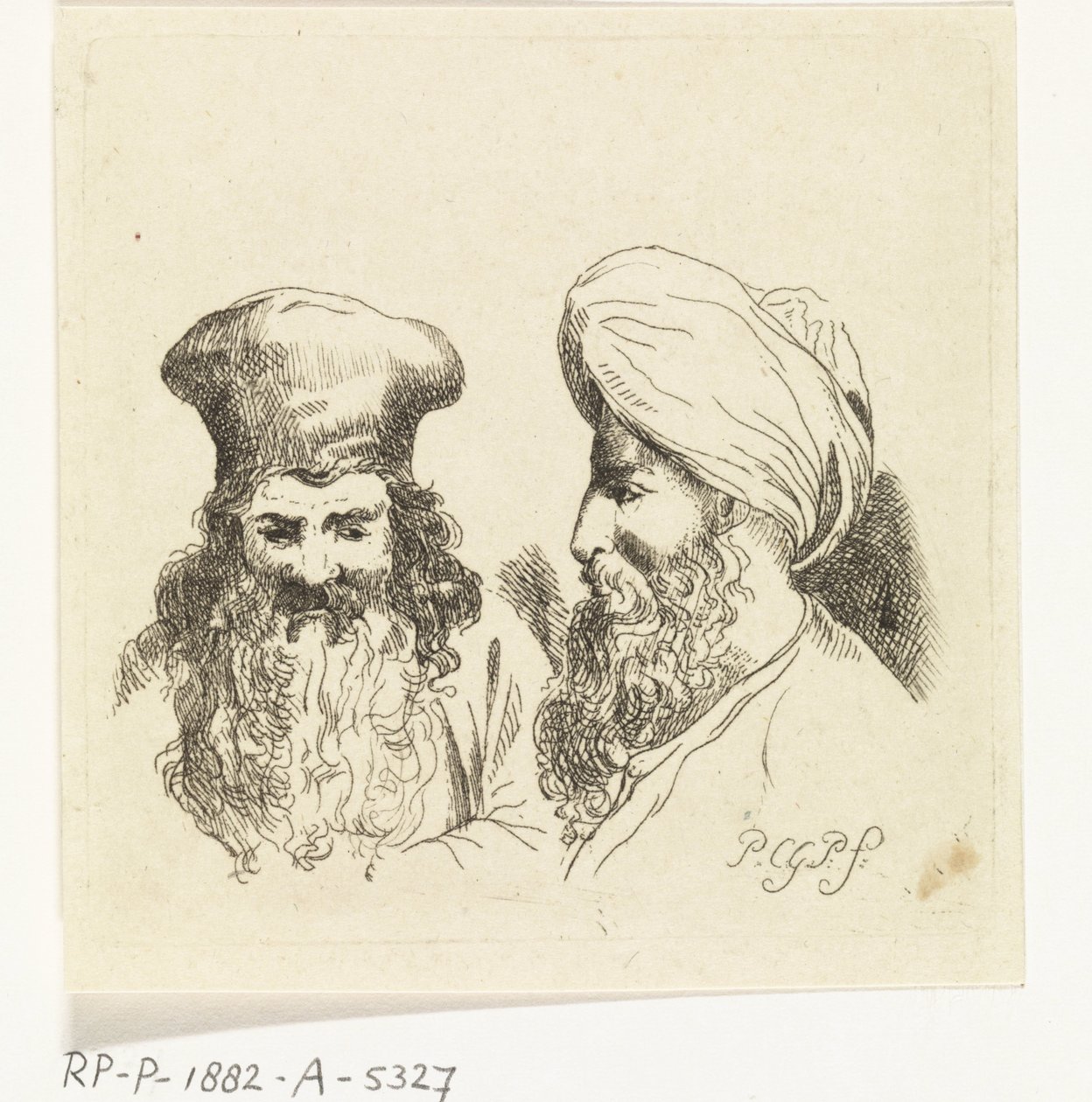 To mænds hoveder med turbaner af Paulus Charles Gerard Poelman