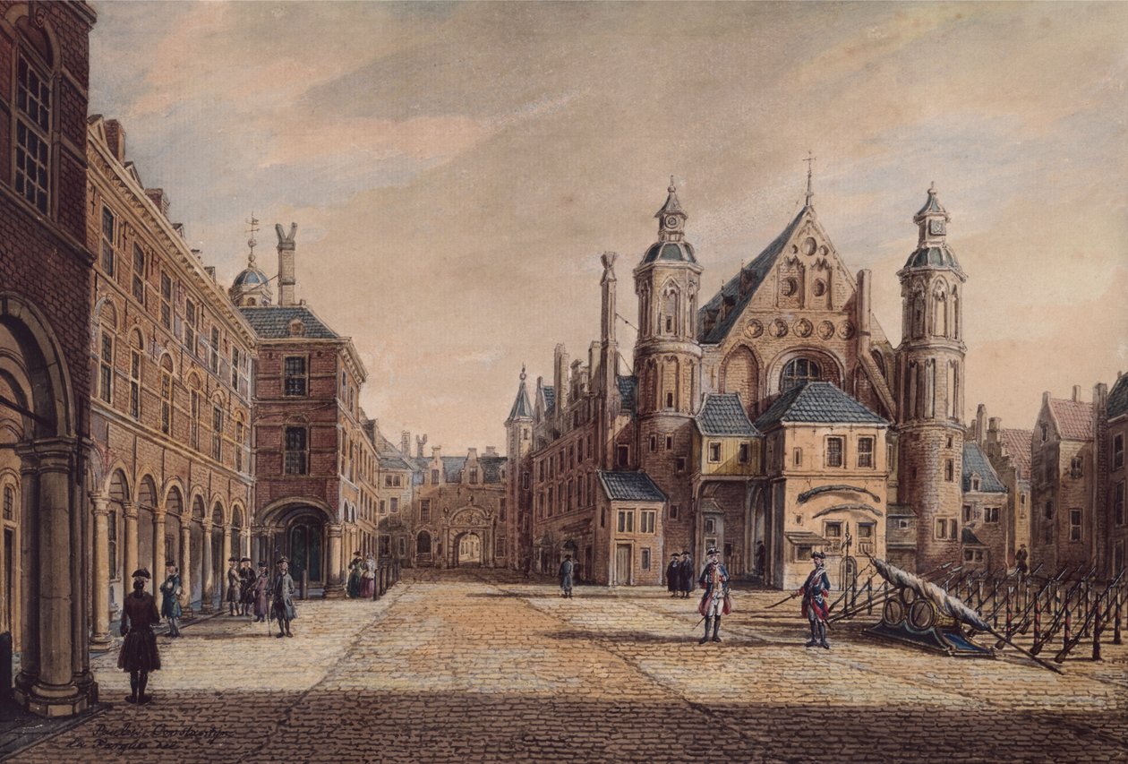 Udsigt over Binnenhof, Haag (akvarel) af Paulus Constantin La Fargue