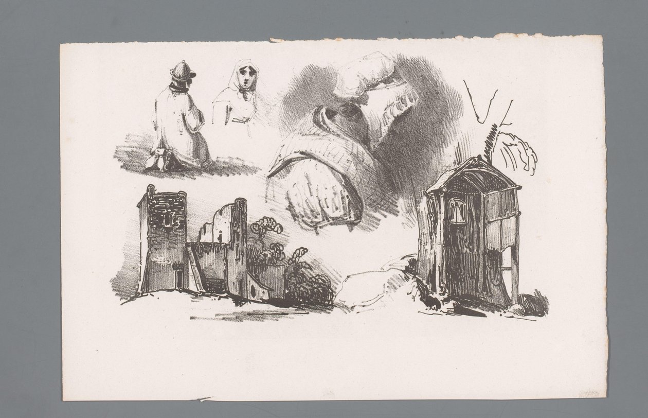 Tre figurer og to ruiner Principper for landskaber (serietitel) Principles de paysages (serietitel) af Paulus Lauters