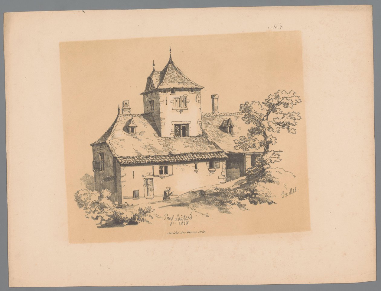 Udsigt over et landsted i Ixelles Ixelles (titel på objekt) Maleriske ansigter af Paulus Lauters (serietitel) Etrennes pittoresques pour 1839, af Lauters (serietitel) af Paulus Lauters