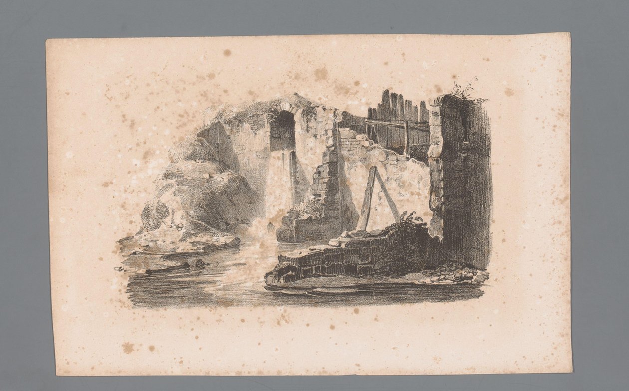 Udsigt over en ruin med et vandfald Principper for landskaber (serietitel) Principles de paysages (serietitel) af Paulus Lauters