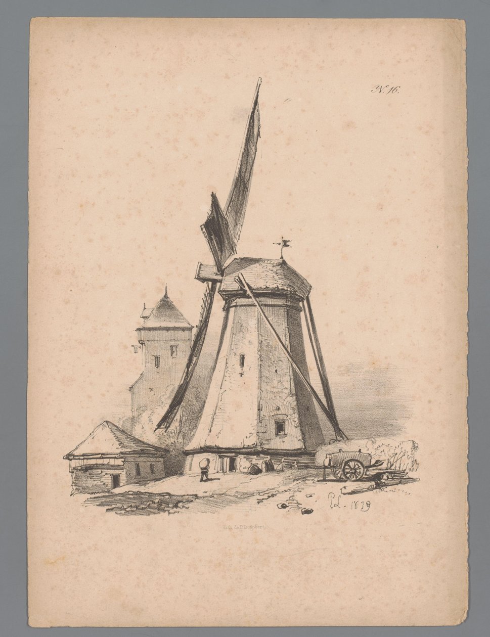 Udsigt til en vindmølle Landscape Studies af Paulus Lauters (serietitel) Nouvelle suite de 40 études de paysages af P. Lauters (serietitel) af Paulus Lauters