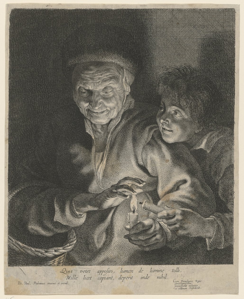 Gammel kvinde og dreng med et lys af Paulus Pontius