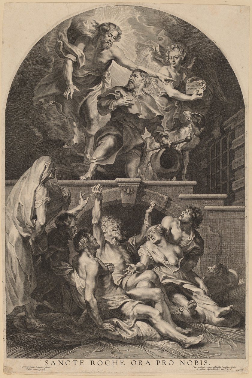 Jesus Kristus viser sig for Saint Roch af Paulus Pontius, after Sir Peter Paul Rubens