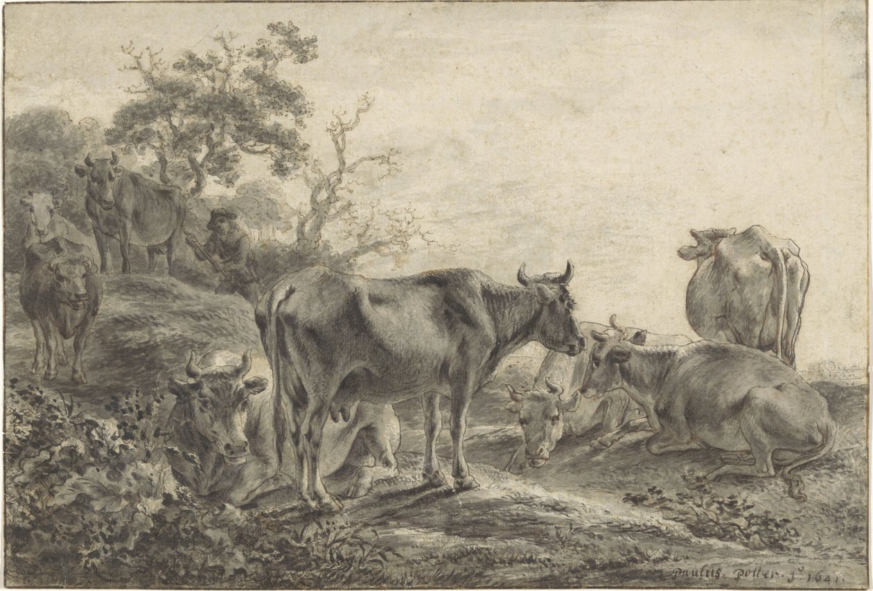 Kvægbesætning af Paulus Potter (signed by artist)
