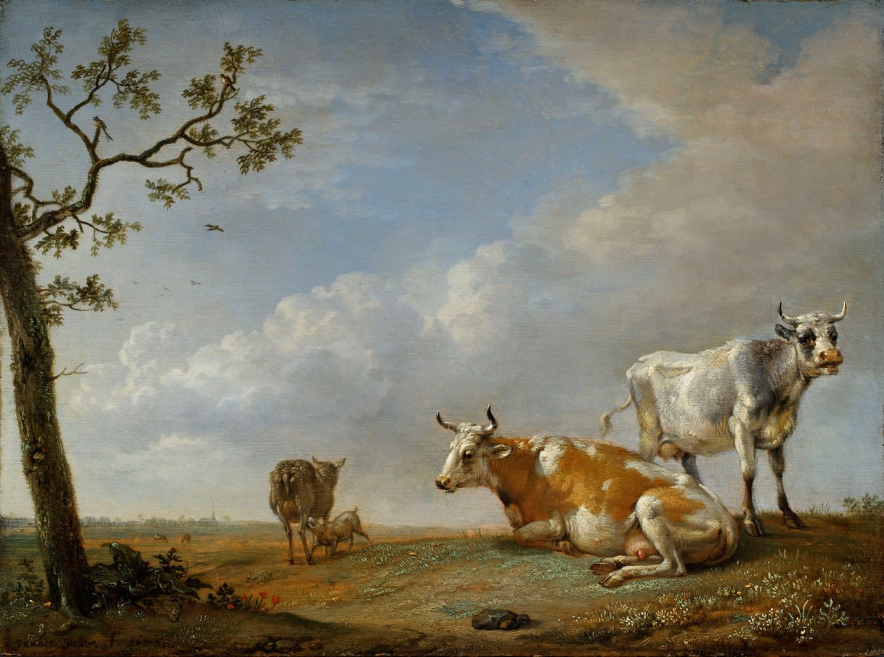 Dyr, der hviler på græsmarken af Paulus Potter