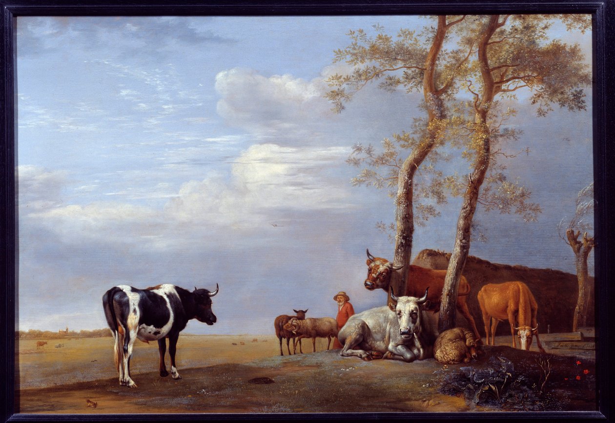 Landskab med bonde og dyr. Maleri af Paul Potter (1625-1654) Ec. Hol. af Paulus Potter