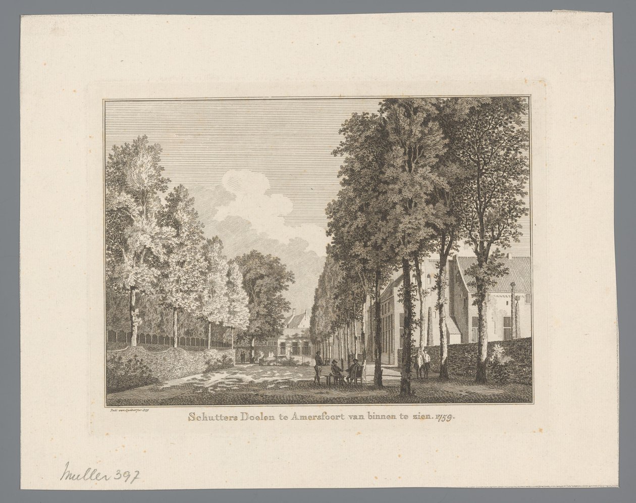 Udsigt over Doelen i Amersfoort Skytter Doelen i Amersfoort skal ses indefra. 1759 (titel på objekt) af Paulus van Liender