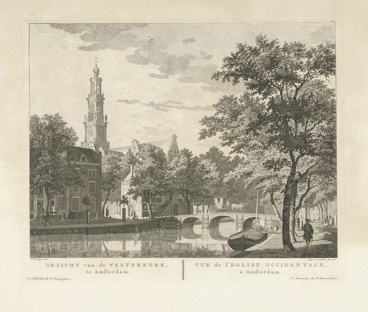 Udsigt over Westerkerk og Westerhal, set fra Keizersgracht Udsigt over Westerkerk, i Amsterdam / Vue de l