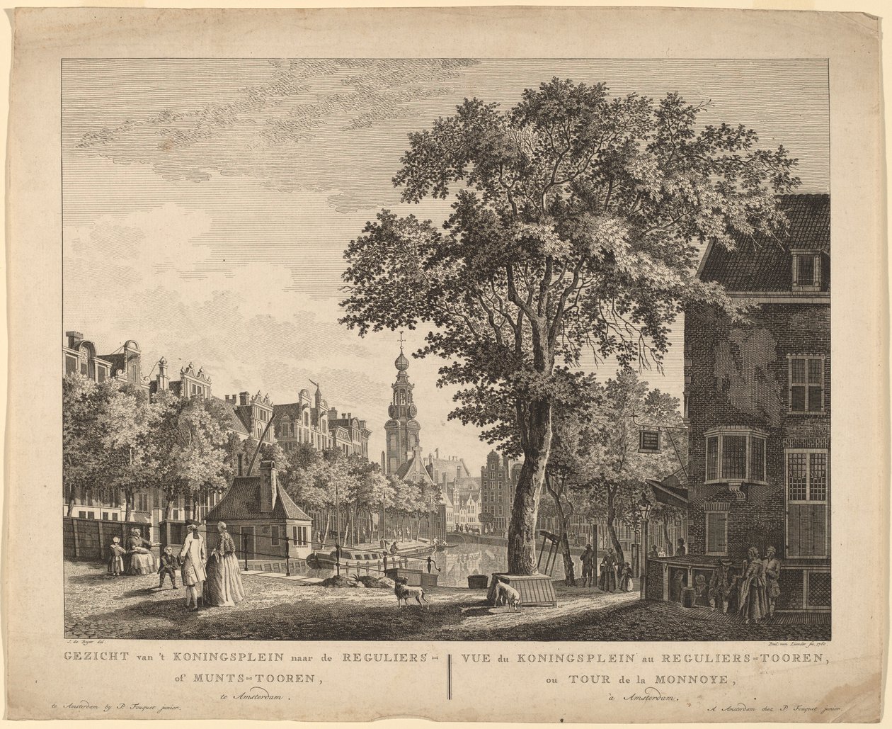 Udsigt fra Koningsplein til Reguliers eller Munts-Tooren, i Amsterdam af Paulus van Liender after Jan de Beyer
