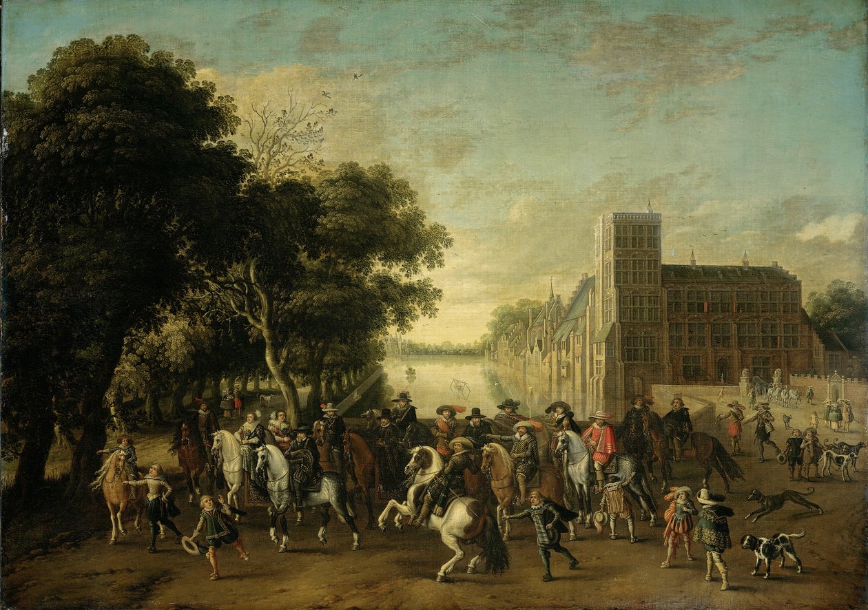 Prins Maurice af Orange ledsaget af Frederik V og hans kone Elizabeth Stuart, konge og dronning af af Pauwels van Hillegaert