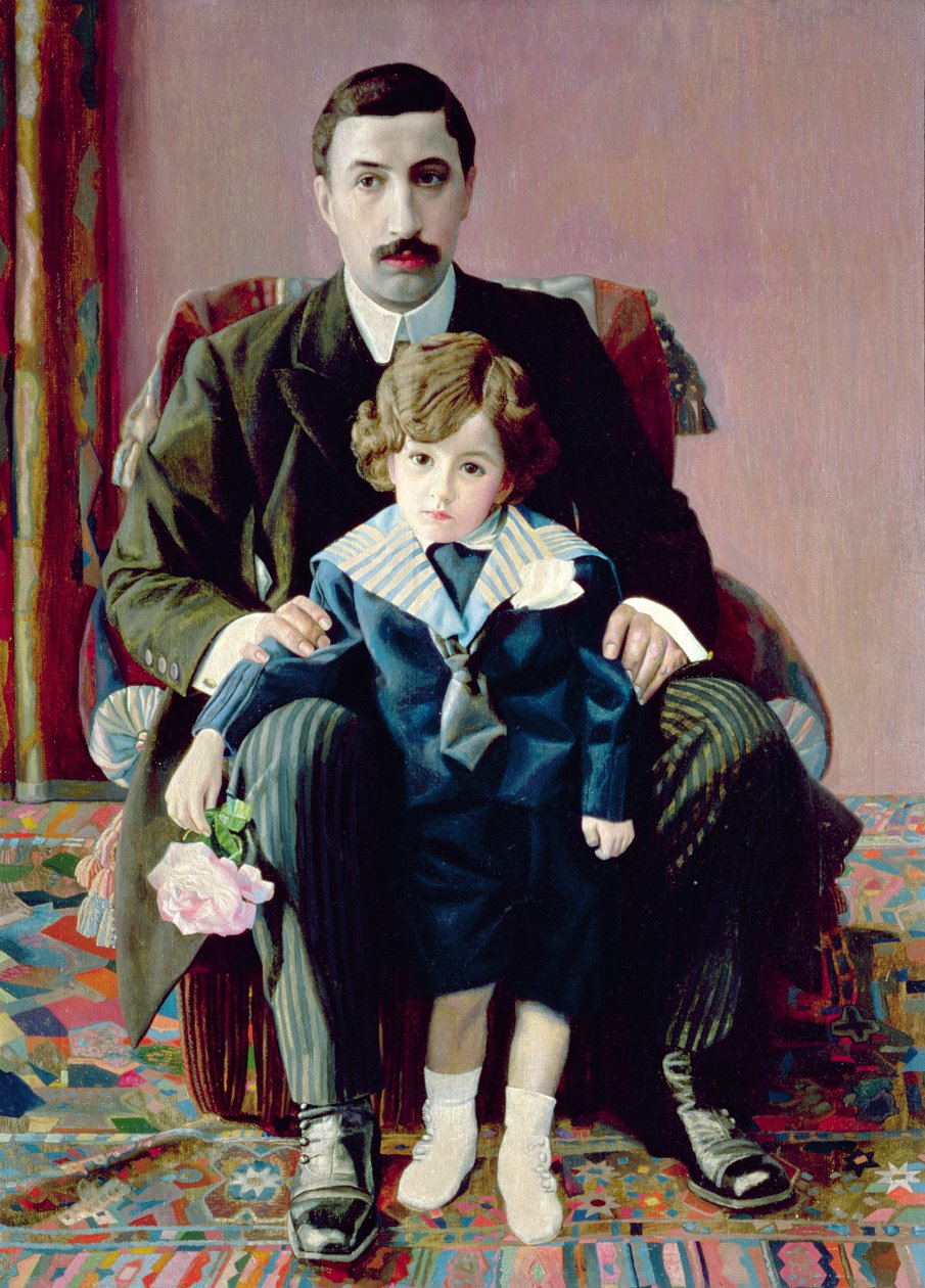 Portræt af Arman Frantsevich Aziber og hans søn, 1915 af Pawel Nikolajewitsch Filonow
