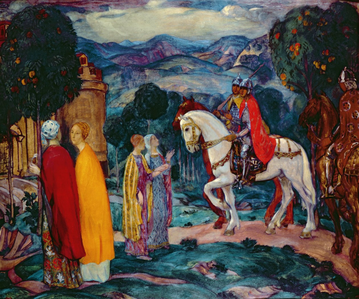 Mødet, 1913 (olie på pap) af Pavel Semenovich Naumov