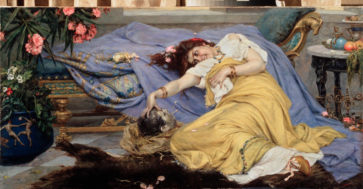 Fulvia (Fulvie Flacca Bambula, 77-40 av J-C) avec la tete de Cicero (Marcus Tullius Cicero af Pavel Alexandrovich Svedomsky