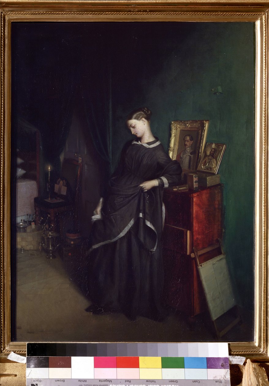 ""Den unge enke"" Bag hende, portrættet af sin afdøde mand. Maleri af Pavel Andreevich Fedotov (1815-1852) Circa 1850 State Tretyakov Gallery, Moskva af Pavel Andreevich Fedotov