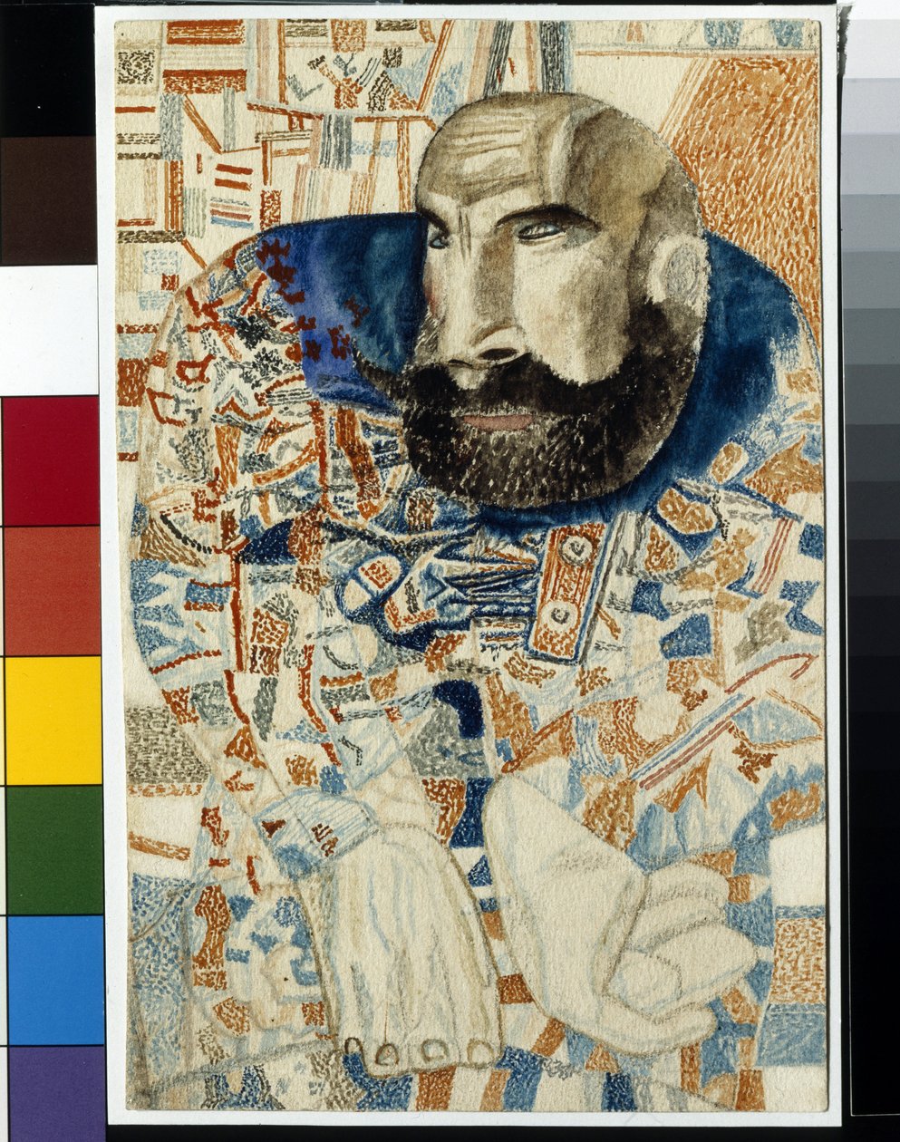 A Coachman - Værk af Pavel Nikolayevich Filonov (1883-1941), akvarel på papir (19x12,3 cm) af Pawel Nikolajewitsch Filonow