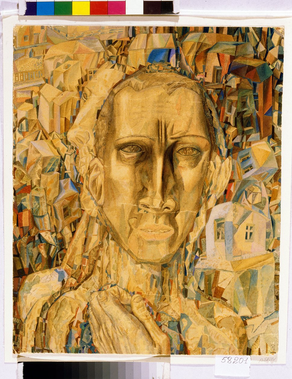 Byens sejrherre. (Byens Sejrherre). Værk af Pavel Nikolayevich Filonov (1883-1941), akvarel på pap af Pawel Nikolajewitsch Filonow