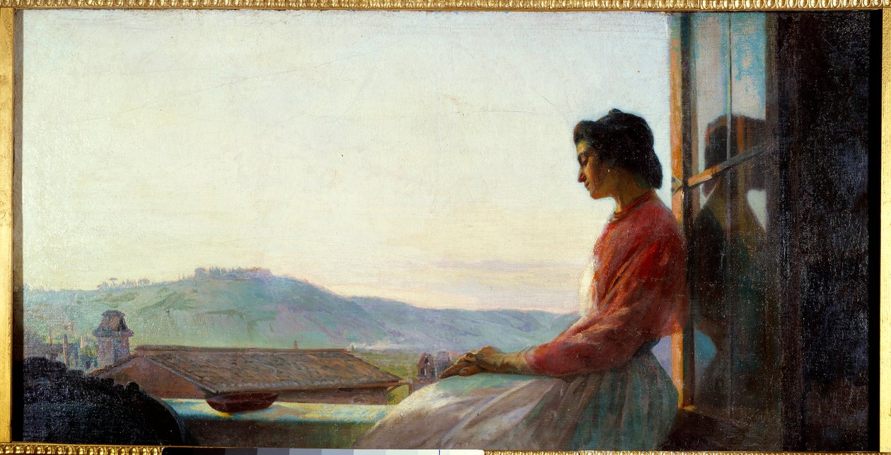 Jovanina sidder på vinduesstøtten. Maleri af Pavel Chistiakov (1832 - 1919) af Pavel Petrovich Chistyakov
