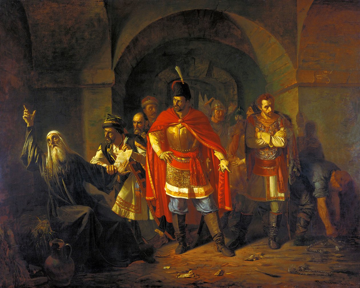 Patriark Hermogenes nægter at velsigne polakkerne, 1860. af Pavel Petrovich Chistyakov