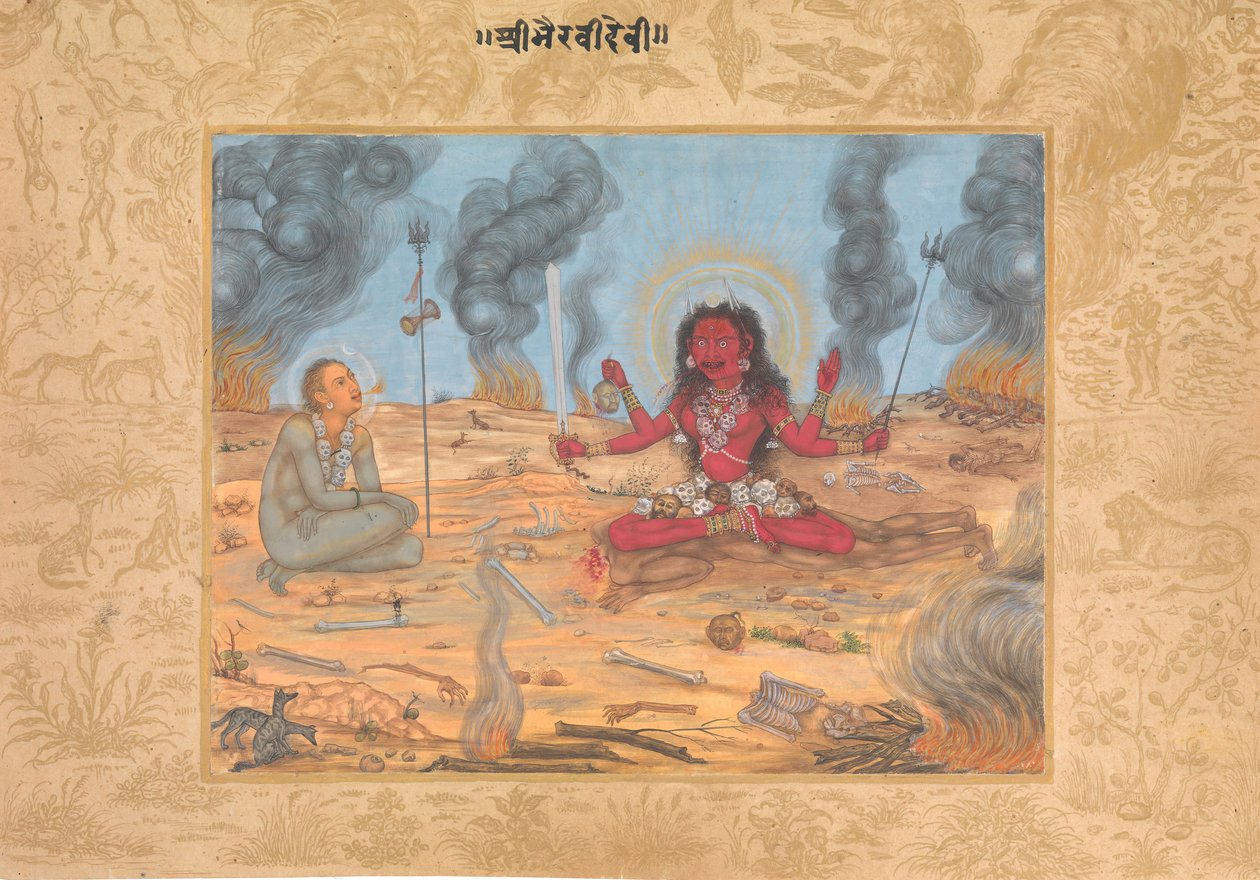 Gudinden Bhairavi Devi med Shiva, Ka. 1630-35. af Payag.