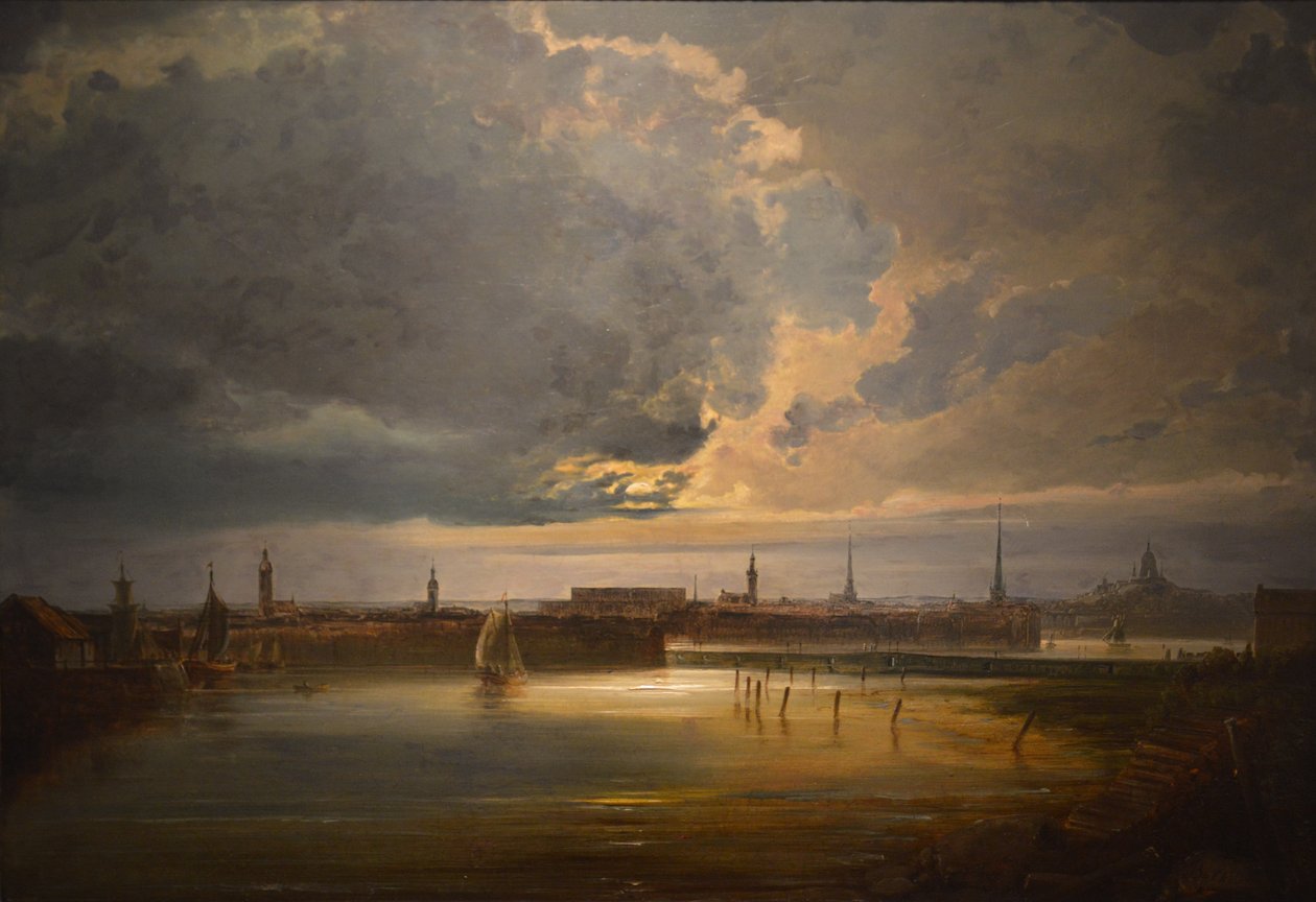 Månelyset udsigt over Stockholm af Peder Balke