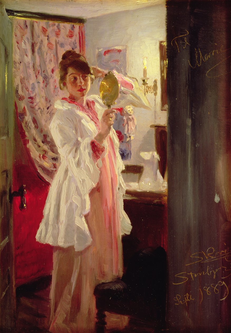 Interiør med kunstnerens hustru, 1889 (panel) af Peder Severin Krøyer