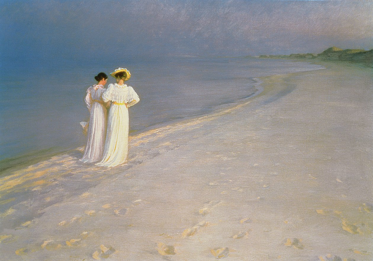 Sommeraften på Skagen Sydstrand med Anna Ancher og Marie Kroyer af Peder Severin Krøyer