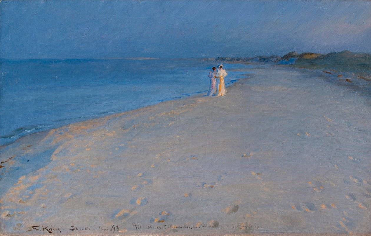 Summer evening at the South Beach, Skagen. Anna Acher and Marie Krøyer af Peder Severin Krøyer