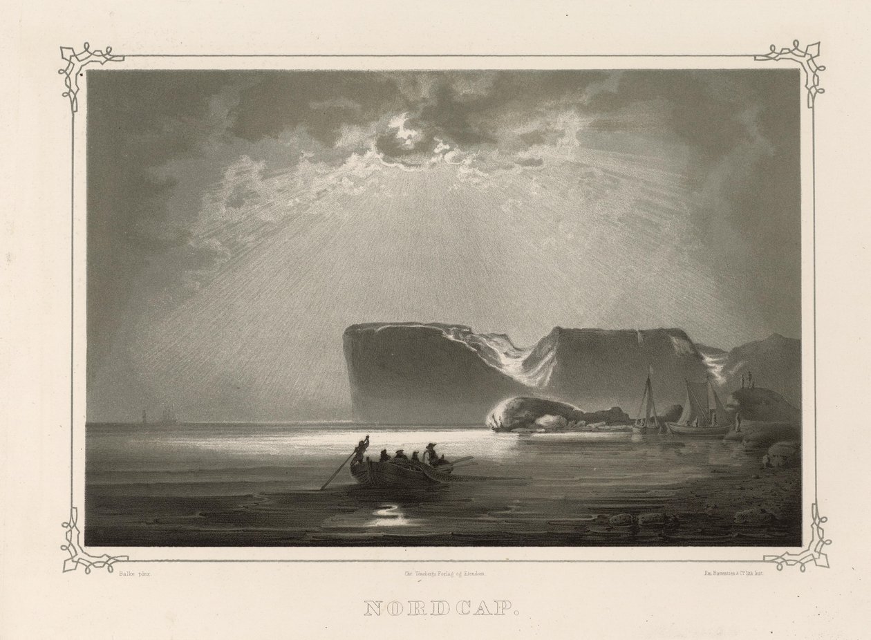 Nordcap. Illustration hentet fra bogen Norge produceret i tegninger af Asbjørnsen, P.Chr. og udgivet af Chr. Tønsberg (nr. 1848) af Peder Balke